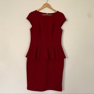 Maroon Peplum Fitted Dress